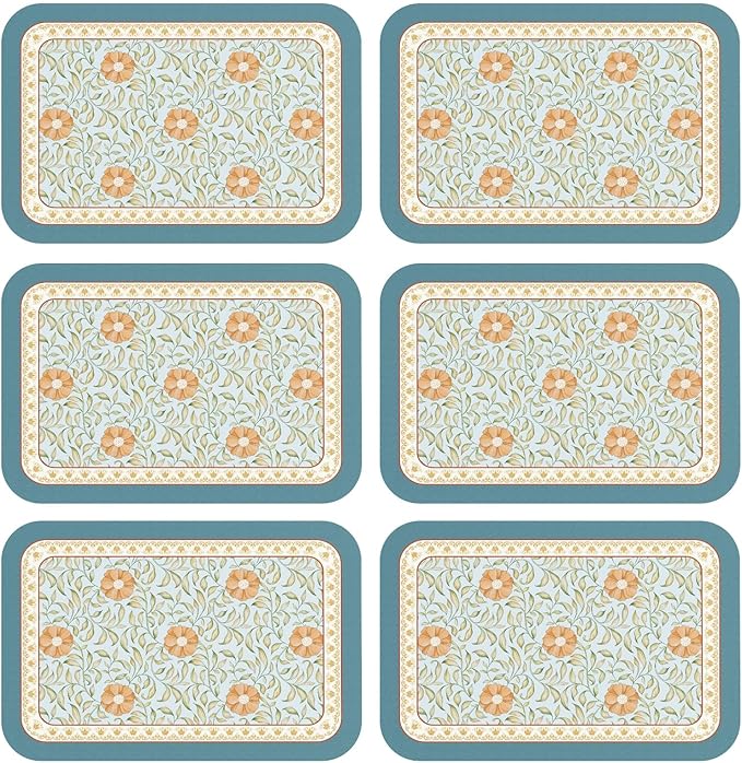 patdrea French Floral Rectangular PVC Placemats, Pack of 6, Waterproof Insulation, Soft and Durable, Suitable for Dining Table, Kitchen and Coffee Table Decoration,12"*17"