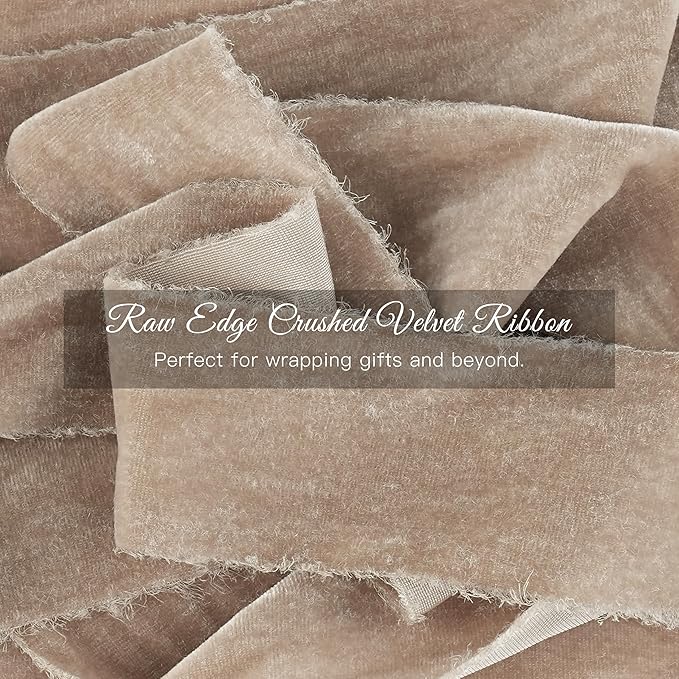 MAYREEL 2 Inch Camel Velvet Ribbon Hand Torn Tawny Silk Frayed Edge for Bridal Bouquets Invitations Wedding Vow Books Gift Baskets Hair Bows 3 Yards