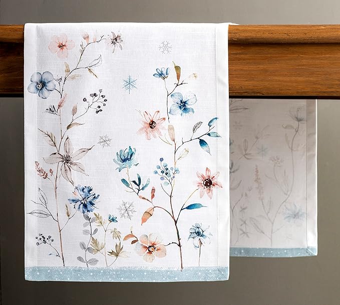 Maison d' Hermine Table Runner 100% Cotton Single Layer Table Runners 90 inches Long for Thanksgiving Christmas Decorations Home Kitchen Dining Party Wedding (Ice Florals, 14.5" x 90")