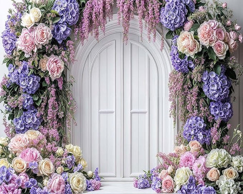 12x10ft Purple Flower Floral Arch Backdrop Background Photography Flower Wall Lavender Backdrop Party Wedding Girls Birthday Princess Mother's Day Bridal Shower Anniversary Banner Decor Studio Photo
