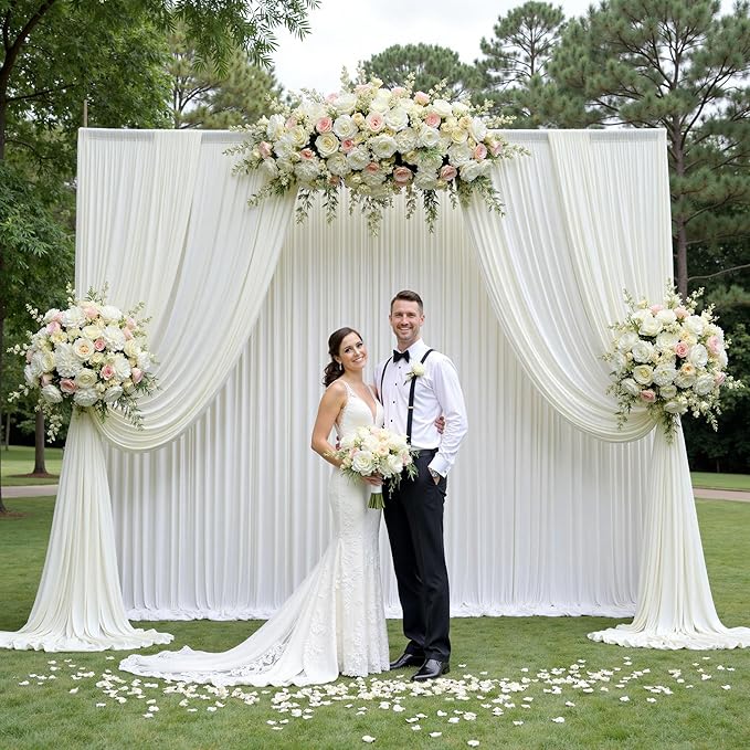 PartyVillage 10ft×15ft Ivory Backdrop Curtain for Wedding Parties, 2 Panels Wrinkle Free 15 FT Long Polyester Photo Backdrop Drapes Back Drop Cloth for Birthday Photography Background