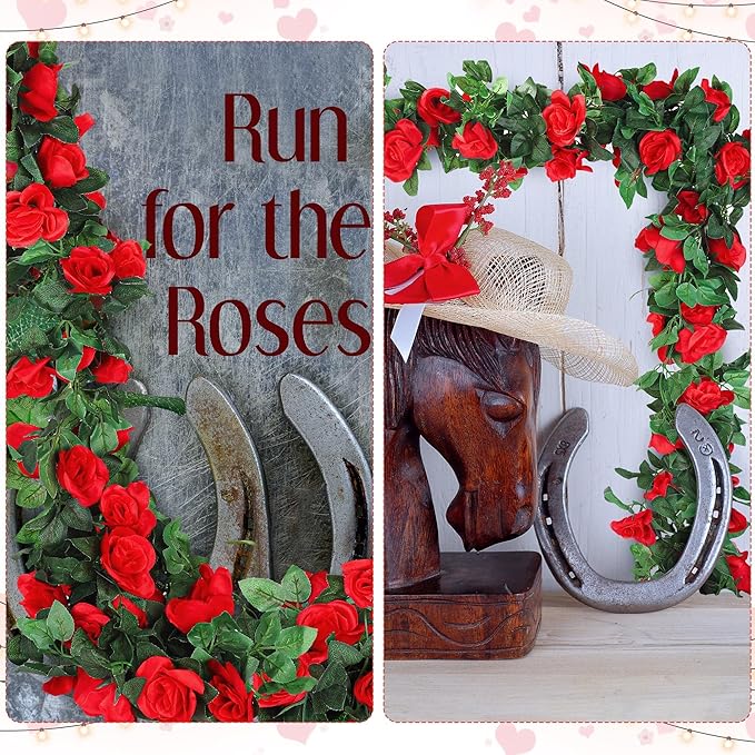 Aneco 4 Pack 32 FT Red Flower Garland Artificial Rose Vines Roses Fake Vine Flowers Plants Party Supplies for Holiday Wedding Garden Craft Art Decoration