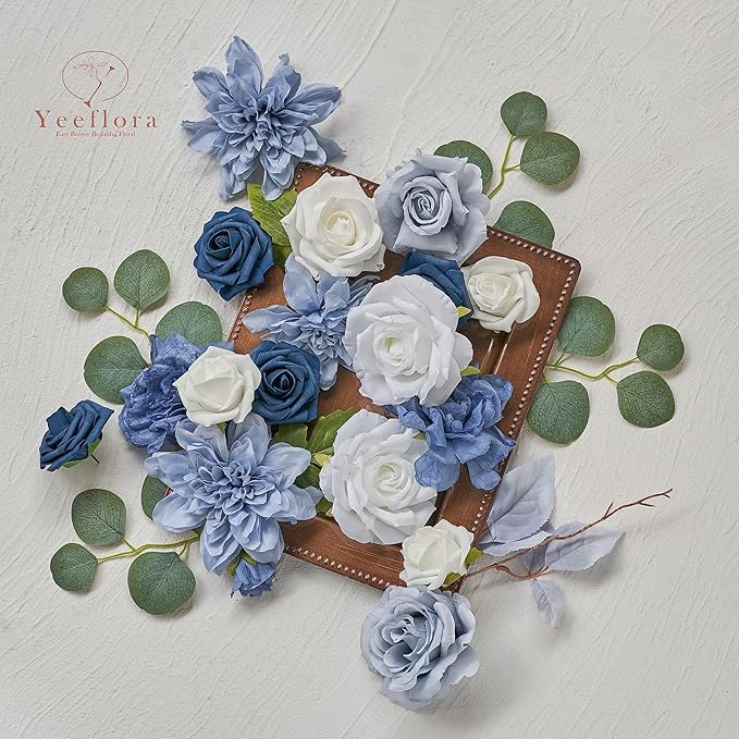 Artificial Flowers, 50pcs Artificial Rose for DIY Wedding Bouquets Centerpieces Arrangements, Navy Blue Foam Roses with Stem for Bridal Shower Party Home Decorations