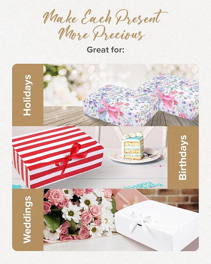 HummingBox Floral Gift Box Set of 16 - Gift Boxes for Presents & gifting on weddings, birthdays & more - Easy to Assemble Floral Gift Boxes With Lids & Ribbon Closure - Decorative Boxes With Lids