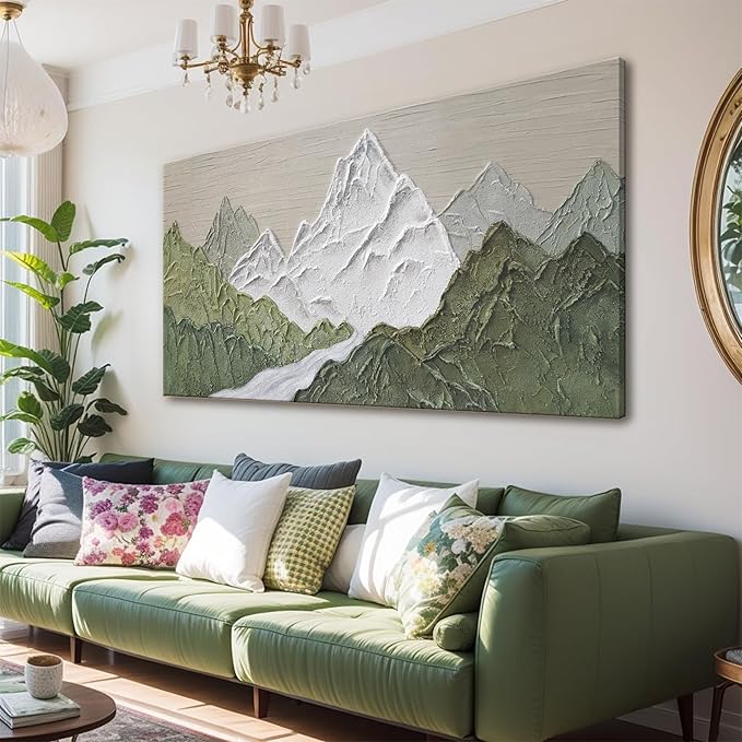 YISXINOAG Mountain Abstract Wall Art For Living Room Modern Canvas Art Wall Decor Print Green Wall Art Abstract Mountain Forest Landscapes Print Painting Ready To Hang Wall Pictures 24×48 In