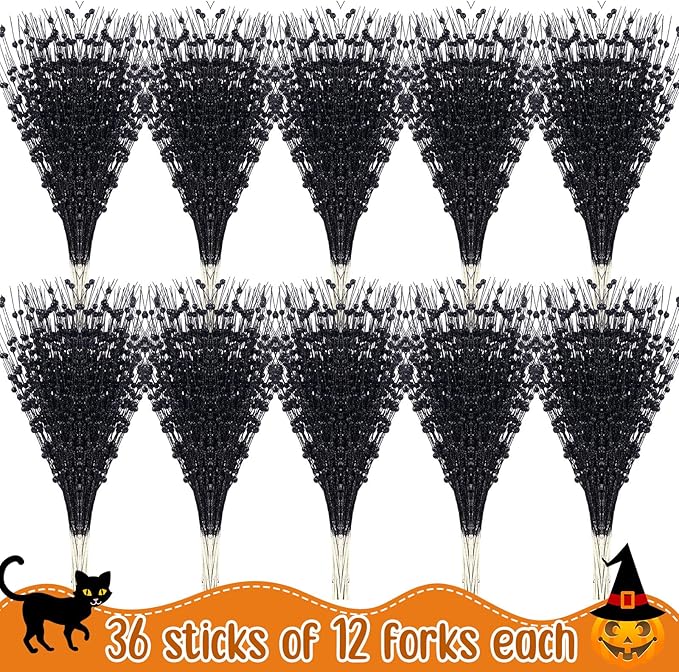 Geosar 30 Pcs Christmas Artificial Glitter Berry Stem Decorations 17 Inch Faux Stick Floral Pick Centerpiece Bouquet Flower Bead Twigs for Centerpiece Tree Wreath Xmas Ornaments Home(Black)