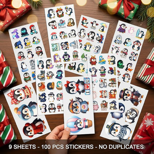 100 PCS Penguin Stickers Pack, Cute Chibi Cartoon Vinyl Waterproof Decals for Students Teens Adults Teachers, Funny Animal Stickers for Laptop Water Bottle Scrapbook Wall Car Notebook Gifts