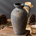 Antique Rustic Ceramic Vase, 9.3 Inch Tall Large Terracotta Vase with Handle, Vintage Farmhouse Pottery Vase for Home Decor, Living Room, Entryway, Wedding, Thanksgiving - Black Bronze