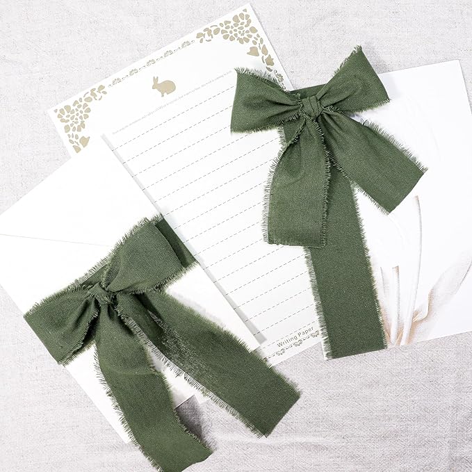 Hunter Green Ribbon 1-1/2 x 15 Yards Handmade Cotton Frayed Fringe Fabric Ribbons for Crafts Flower Bouquets Wedding Christmas Tree Home DIY Decor