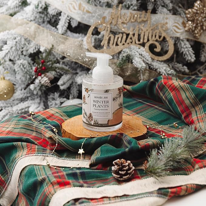 ROMIIE ZOI Christmas Foaming Hand Soap with Gift Box- Winter Plants, Infused with Winter Pine Scent - 500ml/ 16.8oz