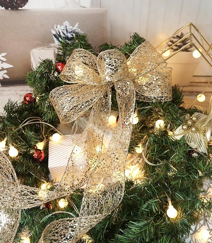 CT CRAFT LLC Sparkling Glitter Mesh Wired Ribbon 2.5" x 10 Yards Champagne Gold for Christmas Home Decor Bow Gift Wrapping DIY Crafts Wreath