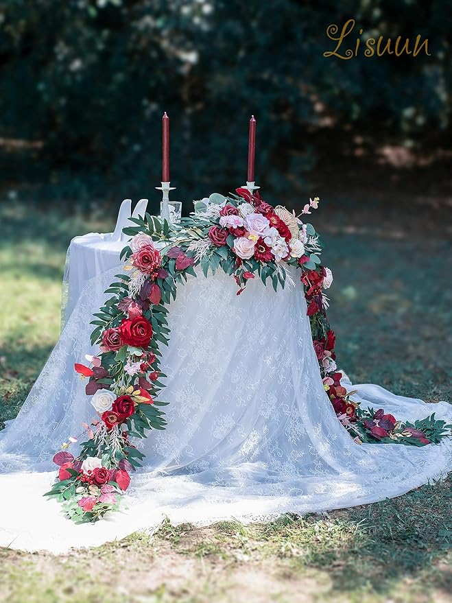 9FT Wedding Arch Flower Garland, Handmade Wedding Table Decorations,Head Table Floral Decor for Noble and Charming Wedding Ceremony