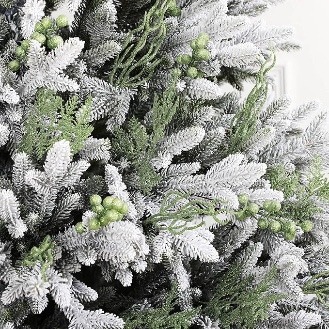 75 Pcs Christmas Glitter Branches 3 Styles Artificial Christmas Picks Berries Stems Pine Needles Floral Twig Spray for Xmas Tree Ornaments DIY Wreath Garland(Light Green)