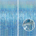 Melsan 2 Pack 3.2 ft x 8.2 ft Tinsel Foil Fringe Curtains Backdrop, Blue Sparkle Metallic Foil Curtains for Party Photo Booth Props Baby Shower Decoration, Light Blue