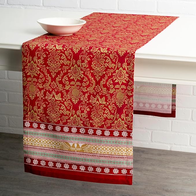 Maison d' Hermine Table Runner 100% Cotton Single Layer Table Runners 108 inches Long for Thanksgiving Christmas Decorations Home Kitchen Dining Party Wedding (Sofia, 14.5" x 108")