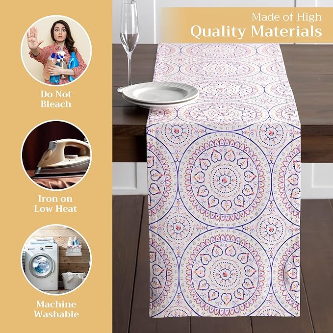 Maison d' Hermine Table Runner 100% Cotton Double Layer Table Runners 108 inches Long Decorative for Home Kitchen Dining Party Baby Shower Wedding Bridal Shower Spring Summer (Mandala, 14.50" x 108")