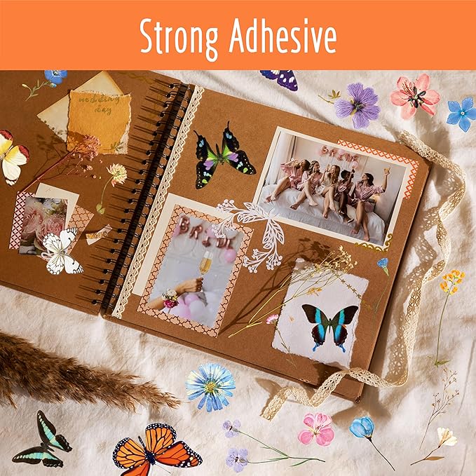 370+ PCS PVC Flower & Butterfly Stickers, Self-Adhesive Nature Floral Stickers for Scrapbook, Laptop, Journal, DIY Project, Spring Themed Party Decors