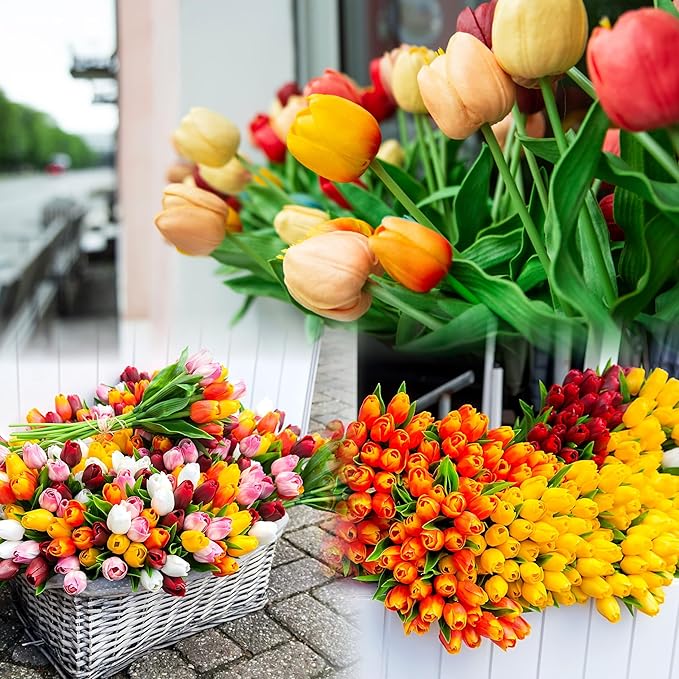 Sggvecsy 15 Pcs Fake Tulips Artificial Flowers Real Touch PU Faux Flowers Tulip Stems for Wedding Floral Arrangement Spring Bouquet Home Party Office Decorations for Mother's Day (Multi Colors)
