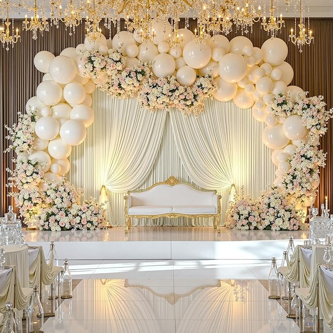 PartyVillage 10ft×15ft Ivory Backdrop Curtain for Wedding Parties, 2 Panels Wrinkle Free 15 FT Long Polyester Photo Backdrop Drapes Back Drop Cloth for Birthday Photography Background