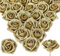 Gold Glitter Roses 30pcs Gold Roses 2.56" Glitter Flowers Artificial Roses with Stems for Centerpieces Wall Decorations Wedding Ceremony Bridal Shower Table Floral Arrangement (Gold)