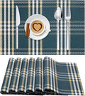 Placemats Set of 6, Washable Vinyl Place Mats Heat Resistant PVC Weave Table Mats for Dining Table Decoration Indoor/Outdoor Non-Slip Easy to Clean (Blue)
