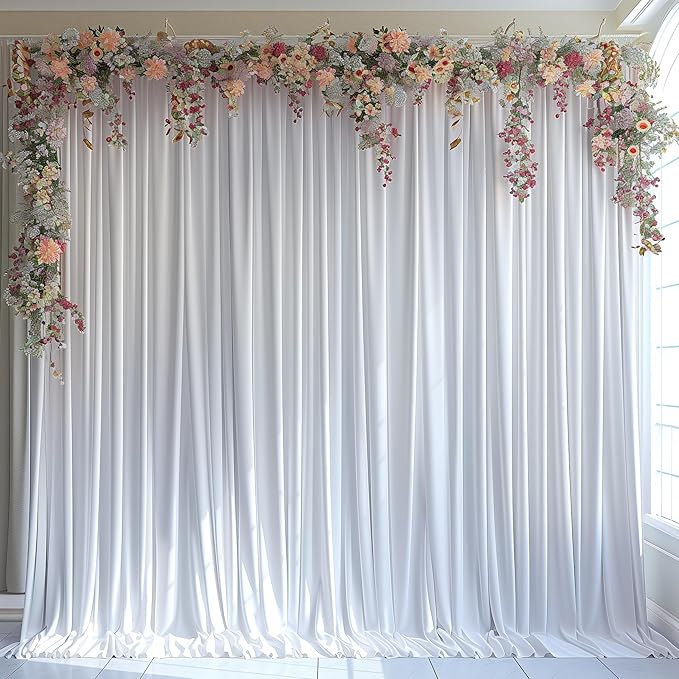 Wrinkle Free White Backdrop Curtain for Parties 10x7ft Soft Fabric Drapes Wedding White Curtain Backdrop for Birthday Party Decorations Background for Photography 5x7ft, 2 Panels