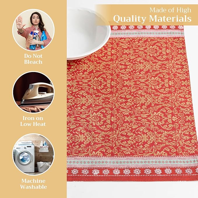 Maison d' Hermine Placemats Set of 4 100% Cotton Washable Cloth Place Mats, Reusable Table Mats for Thanksgiving Christmas Decorations Kitchen Dining Party Wedding Restaurant (Sofia, 13" x 19")