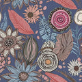 Boho Wallpaper Peel and Stick,Vintage Blue Pink Floral Contact Paper, Retro Antique Botanical Flowers Wall Paper Self Adhesive Removable Waterproof for Bathroom Shelves Cabinet Table 17.5" x 118"
