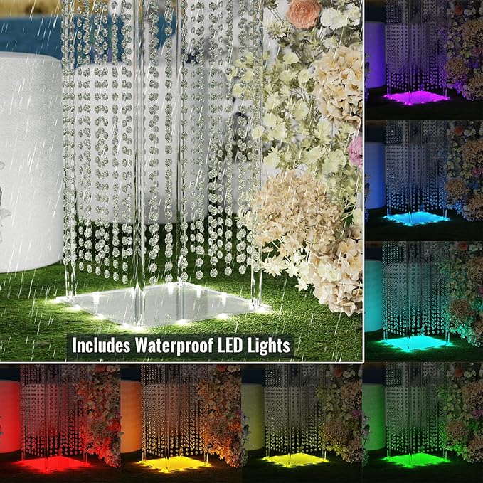 2-Pack 48" Clear Acrylic Wedding Pillars with Remote LED Lights, Crystal Bead Flower Pedestal Stands for Elegant Wedding Ceremony, Party, Holiday Events & Seasonal Decorations