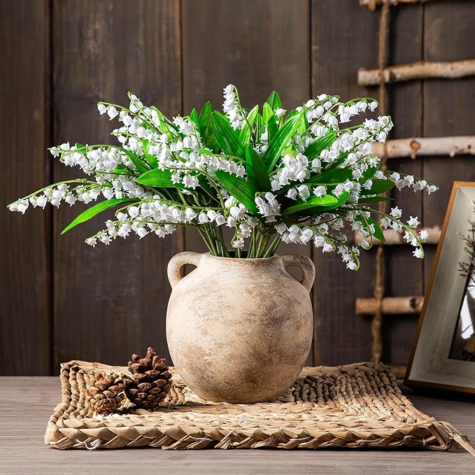 6in Ceramic Flower Vase with Handle - Small Short Terracotta Vases - Vintage Porcelain Vase for Home Decor - Christmas Decorative Farmhouse Vase Living Room Shelf Table, Lyeec