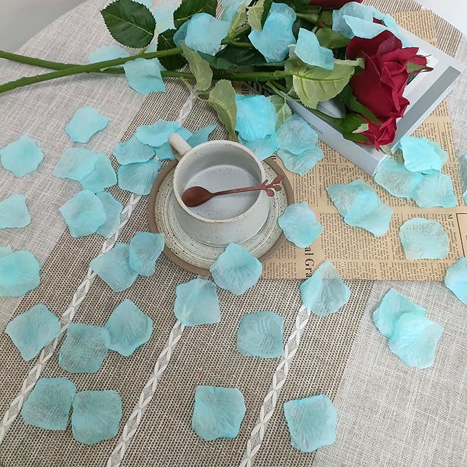 1000 PCS Separated Artificial Aqua Splash Rose Petals for Romantic Night for her Set,Fake Flower Petals for Flower Girl,Silk Rose Petals for Valentine Day Party Romantic Decorations(Tiffany Blue)