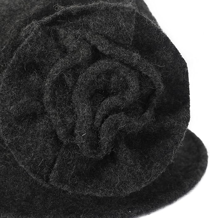 ZLYC Women Wool Cloche Bucket Hat 1920s Vintage Dress Winter Hats with Flower Accent