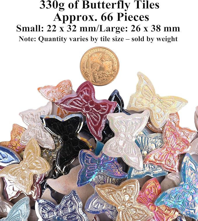 2.5 lb Irregular & Butterfly Mix Ceramic Mosaic Tiles for Crafts - (800g Irregular Tiles + 330g Butterfly Pieces), Assorted Ceramic Tiles for Mosaic Art, DIY & Home Decor