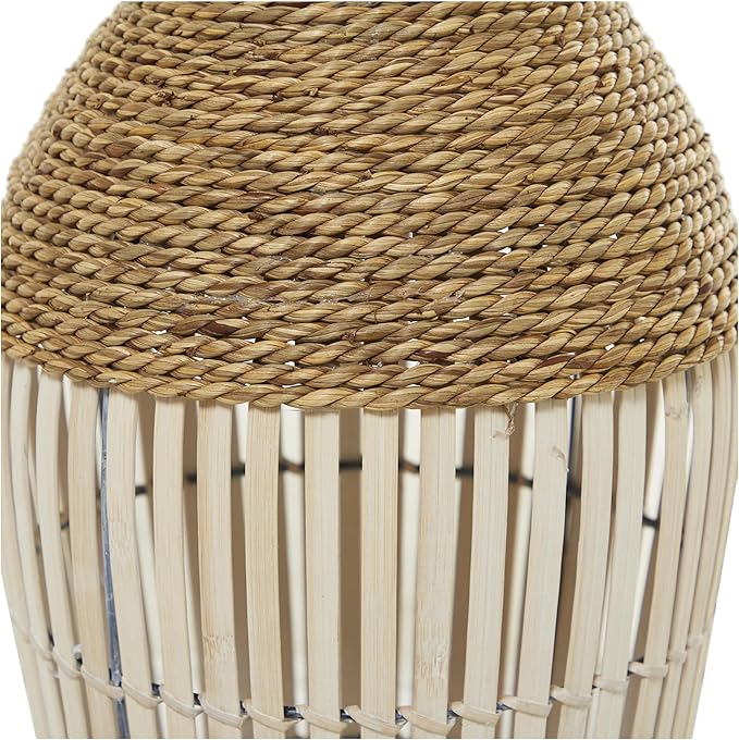 Deco 79 Seagrass Handmade Decorative Vase Wrapped Tall Floor Centerpiece Vase with Open Framed Cream Bamboo Center, Vase for Home Decoration 10" x 10" x 25", Brown