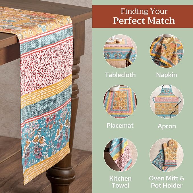 Maison d' Hermine Table Runner 100% Cotton Double Layer Table Runners 72 inches Long Decorative for Home Kitchen Dining Party Baby Shower Wedding Bridal Shower Spring Summer (Marquise, 14.50" x 72")