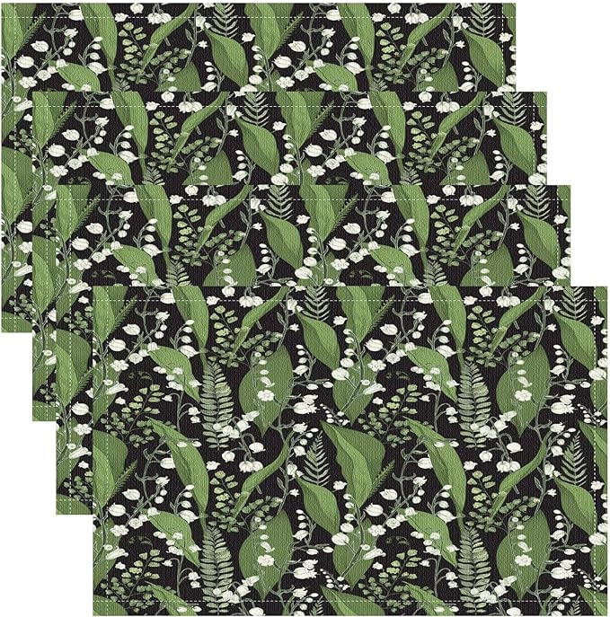 Vintage Botanical Placemats Set of 6, 17x12 Inch Retro Nature Plant Exotic Green Leaves Wildflower Table Mats for Home Party Kitchen Dining Decor