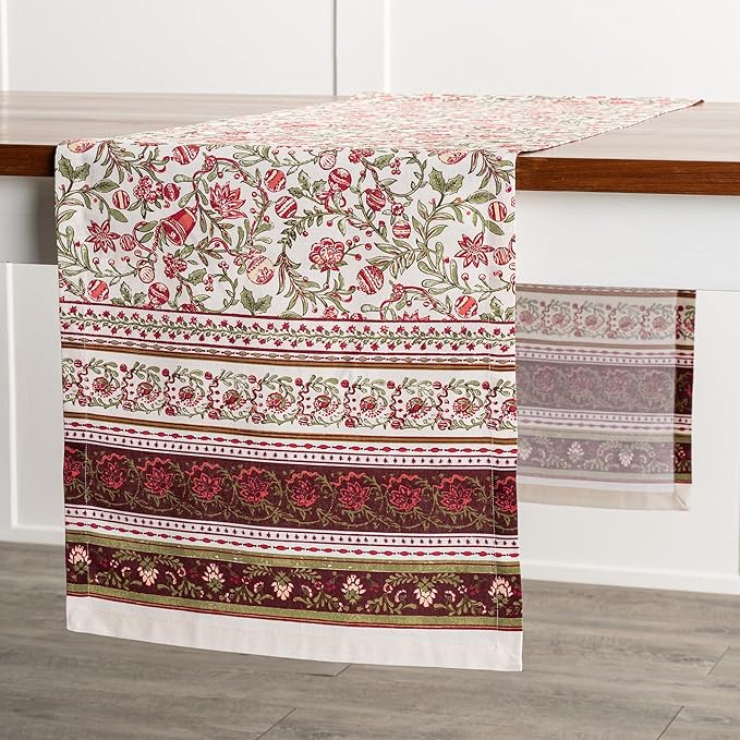 Maison d' Hermine Table Runner 100% Cotton Single Layer Table Runners 72 inches Long for Thanksgiving Christmas Decorations Home Kitchen Dining Party Wedding (Reveillon Au Jardin, 14.5" x 72")