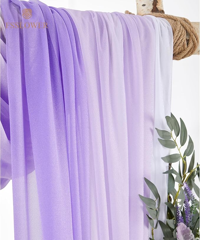 Wedding Arch Flowers with Drapes Kit (Pack of 5) - 2pcs Artificial Lilac Deluxe Swag with 3pcs Sheer Drapes for Wedding Ceremony Backdrop Rose Floral Decoration Arbor Reception