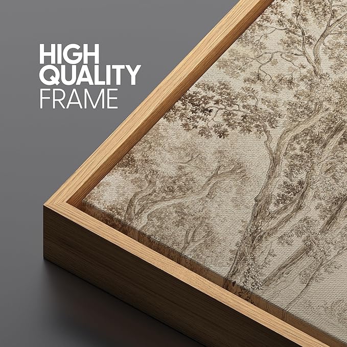 SIGNFORD Large Framed Canvas Print Wall Art Vintage Arboreal Trees in an Etching Illustrations Modern Art Relax/Calm Warm for Living Room, Bedroom, Office - 60"x20"