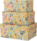 Soul & Lane Decorative Storage Boxes with Hinged Lids, Golden Bloom - Set of 3: Floral Memory Keepsake Boxes with Lids, Cardboard Photo Storage for Organizing, Home Décor, Gifts