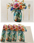 Retro Spring Flower Placemats Set of 4, Linen Place Mats Heat Resistant Non-Slip Washable Table Mats for Dining Kitchen Party Decor 12"x18"