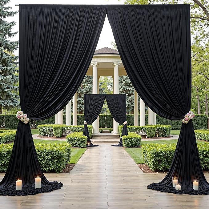 PartyVillage 10ft×15ft Black Backdrop Curtain for Wedding Parties, 2 Panels Wrinkle Free 15 FT Long Polyester Photo Backdrop Drapes Back Drop Cloth for Birthday Photography Background