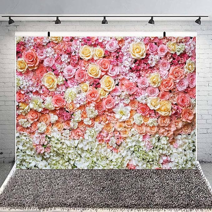 20x10ft Flower Backdrop for Photography Pink Floral Flowers Girls Birthday Baby Shower Mother's Day Wedding Photo Background Cake Table Decoration Supplies Studio Props Banner