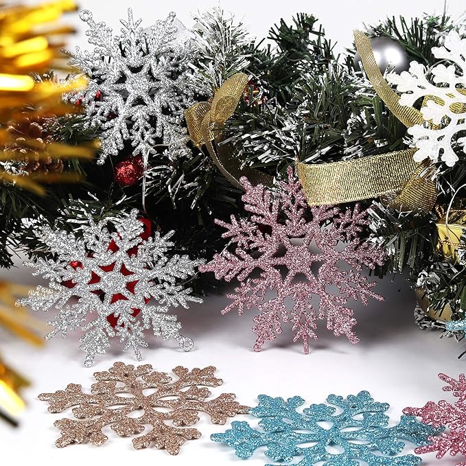 RECUTMS Winter Christmas Hanging Snowflake Decorations - 40Pcs White Snowflakes Hanging Garland for Christmas Winter Wonderland Holiday New Year Party Home Decoration,4 Inches,2 Pattern (White)