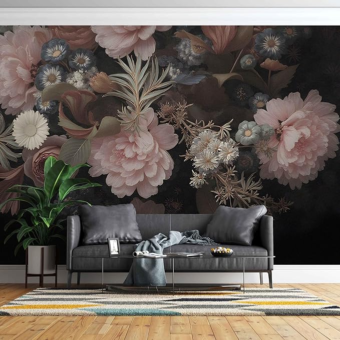 Floral Wall Murals Peel and Stick murals Removable Waterproof Large Wallpaper for Living Room Bedroom (Color-1, 118×82 inch)