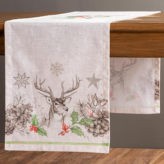 Maison d' Hermine Table Runner 100% Cotton Single Layer Table Runners 108 inches Long for Thanksgiving Christmas Decorations Home Kitchen Dining Party Wedding (Christmas Dew, 14.5" x 108")