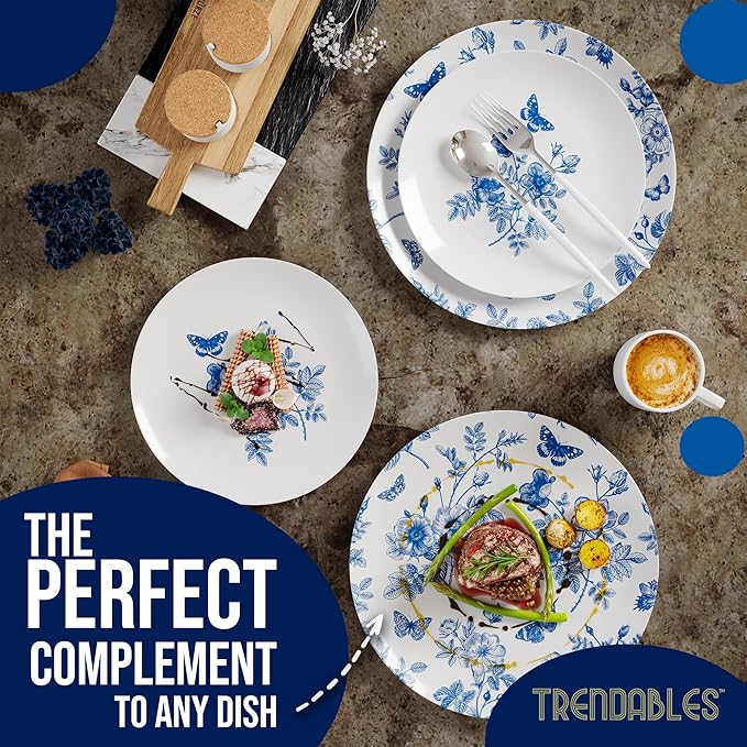 Trendables Plastic Plates For Party Supplies, Floral Disposable Plates For Party & Weddings 40 Pcs - 20 x 8 Dessert Plates & 20 x 10 Plastic Dinner Plates, Plate Set Disposable Dinnerware Sets