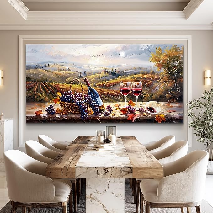 hyidecorart Rustic Wine Glass Large Canvas Wall Art Dining Room Kitchen Still Life Painting Vintage Farmhouse Restaurant Decoration Artwork Prints for Bar Living Room Posters Landscape Wall Decor