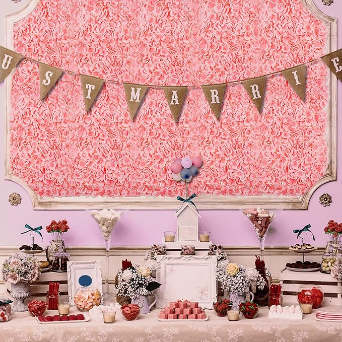 BLOSMON Flower Wall Backdrop Decor: 12 Pcs 24 x 16 Inch Blush Artificial Floral Panels for Wedding Party Baby Bridal Shower - 3D Fake Silk Hydrangea Wall Decoration