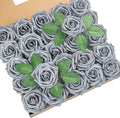DuHouse 25Pcs Artificial Roses Flowers Fake Roses with Stems Real Touch Foam Flowers for DIY Wedding Bouquet Baby Shower Centerpiece Floral Arrangement Party Home Decor(Silver Grey)